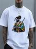 Trendy Ewhafro American Samurai Anime Graphic Tee for Men And Couples Casual Short Sleeve Shirt Comfortable Crew Neck T-