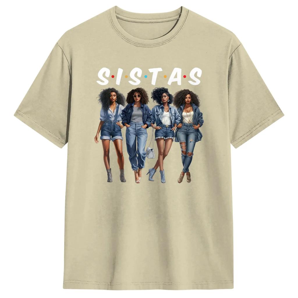 Unisexs Tshirt Sistas Afro Together African American Wounisex Trip Cotton Tees Short Sleeve T Shirts O Neck Clothing Gift Idea