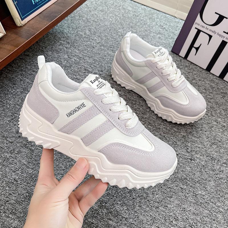 New Casual Sports Shoes Spring Tide Leather Thick Sole Heightening Women's Shoes Muffin Travel Dad Shoes Versatile Single Shoes
