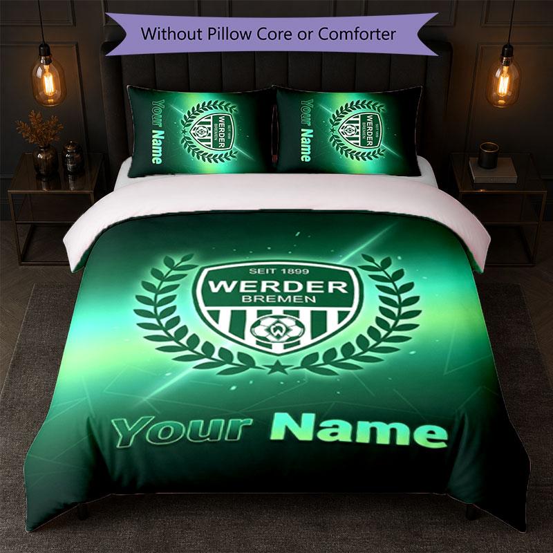 Werder Bremen FC Custom Name Text Bedding Set 1 Duvet Cover+2 Pillowcases Soccer Logo Personalized Gift For Special Occasion Bedroom Decor