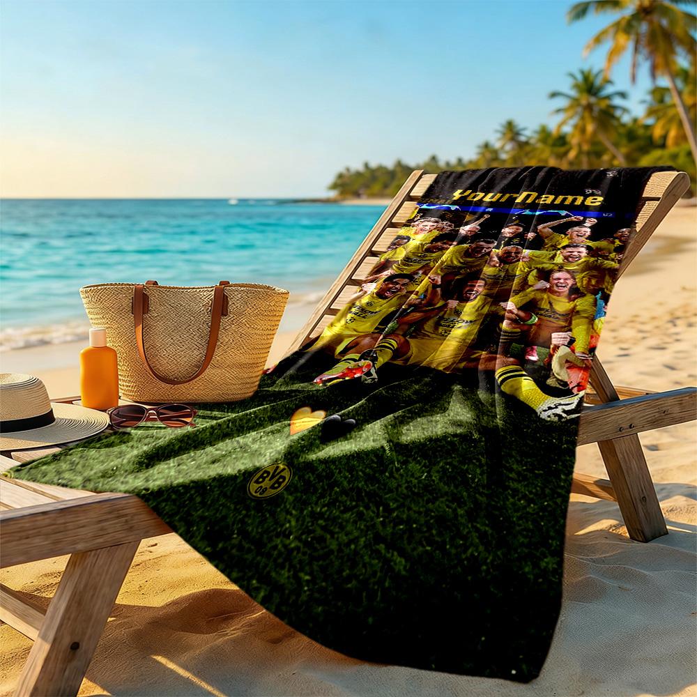 Borussia Dortmund Customizable Name Beach Towel Quick-Dry Soft Microfiber Ideal for Travel Outdoor Swim Pool Yoga Surf Camping Hiking Gym Gift Holiday