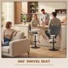 Retro Bar Stools Set of 2, Adjustable Kitchen Stool, Upholstered Bar Chairs with Back, Swivel Seat, Dark Grey