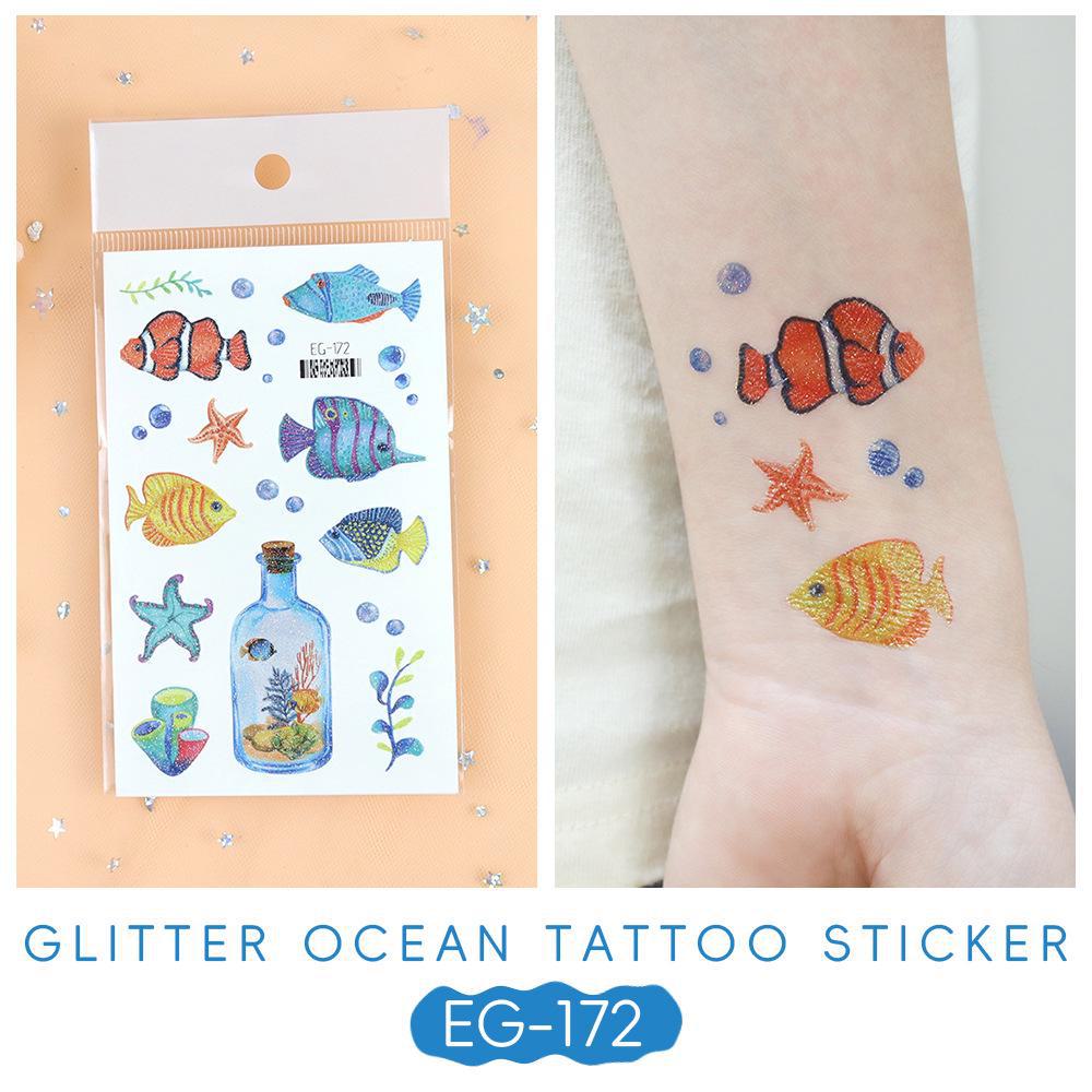 2023 Ruikalong водонепроницаемые блестящие морские животные мультфильм татуировки наклейки для детей