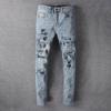 Men's Light Wash Ripped Skinny Jeans with Diamond Patches