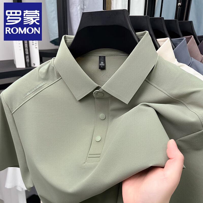ROMON Мужская летняя однотонная рубашка-поло с коротким рукавом в стиле business casual
