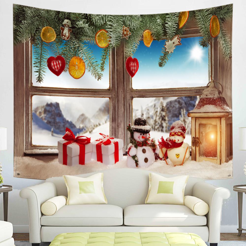 С Рождеством Гобелен Снежинки Санта-Клаус Зимняя ночь Рождественская елка Настенный камин Подарок Новогодние украшения для дома