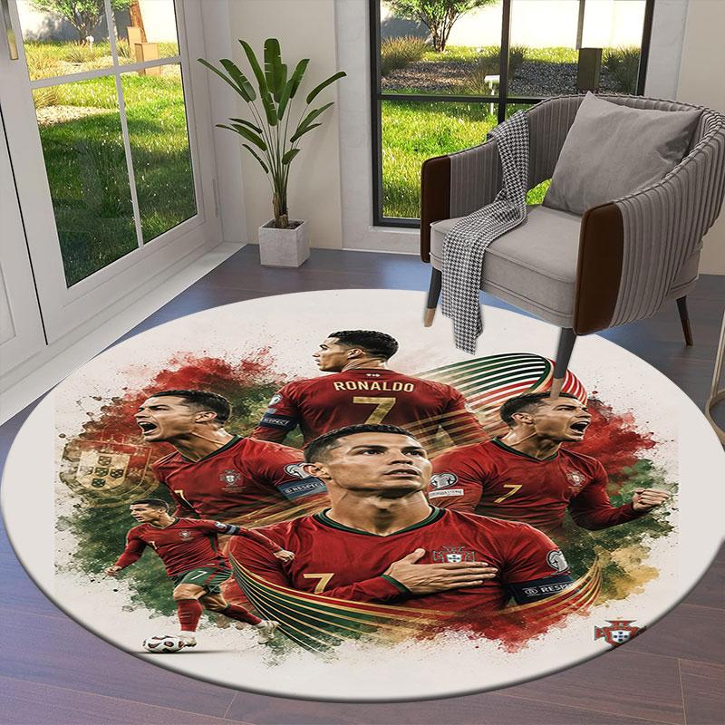 Круглый ковер Cristiano Ronaldo, Ковер для гостиной, спальни, дивана, игровой комнаты, Нескользящий коврик для пола