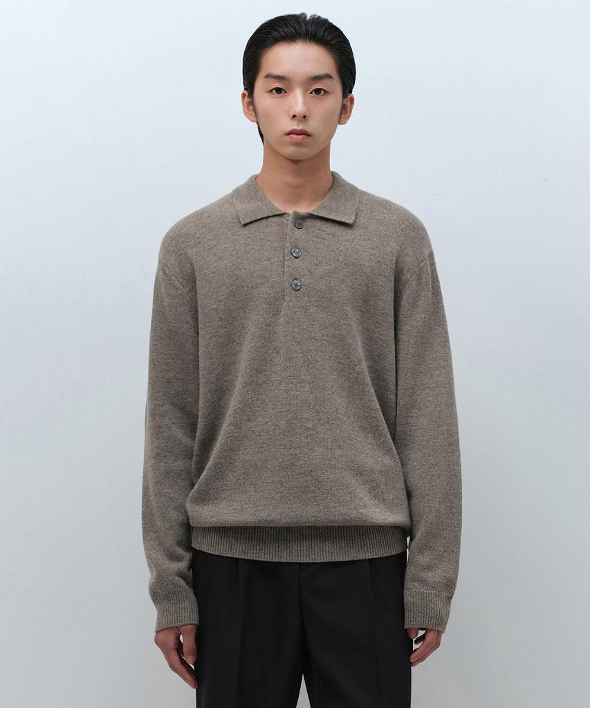 MUSINSA STANDARD [Victoria Wool] Minimal Collared Knit [Taupe]