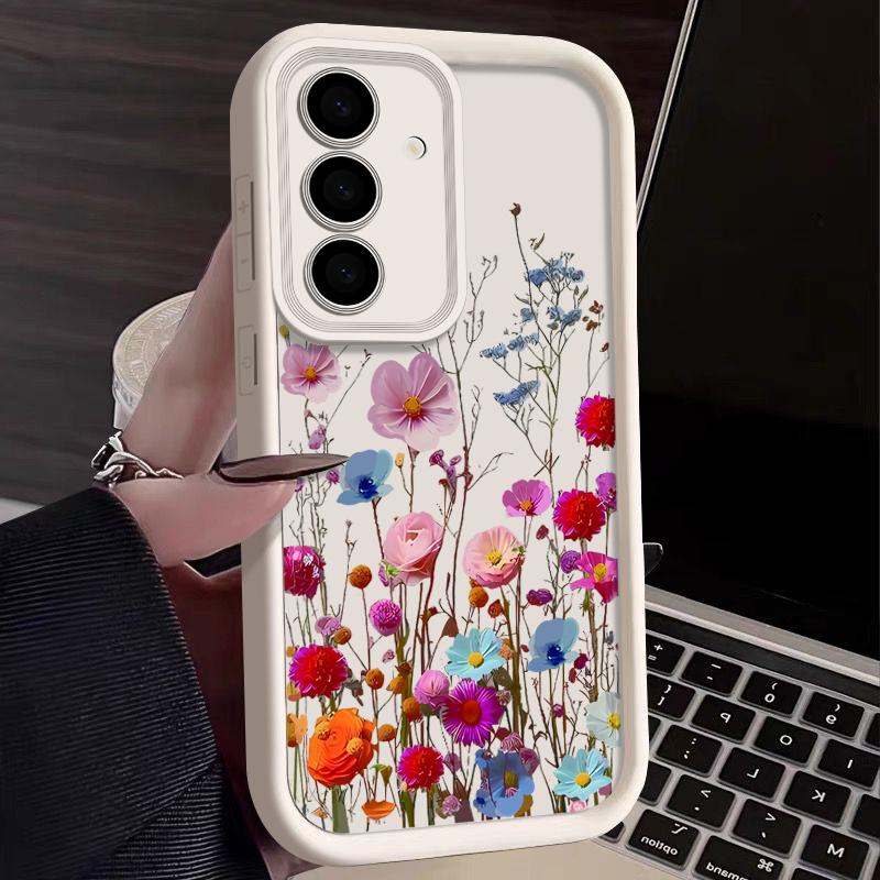 Мягкий ТПУ чехол для телефона Samsung Galaxy S24 S25 Ultra S23 S22 Plus S23 FE A55 A54 A15 A56 A16 A53 5G с рисунком цветов, задняя крышка
