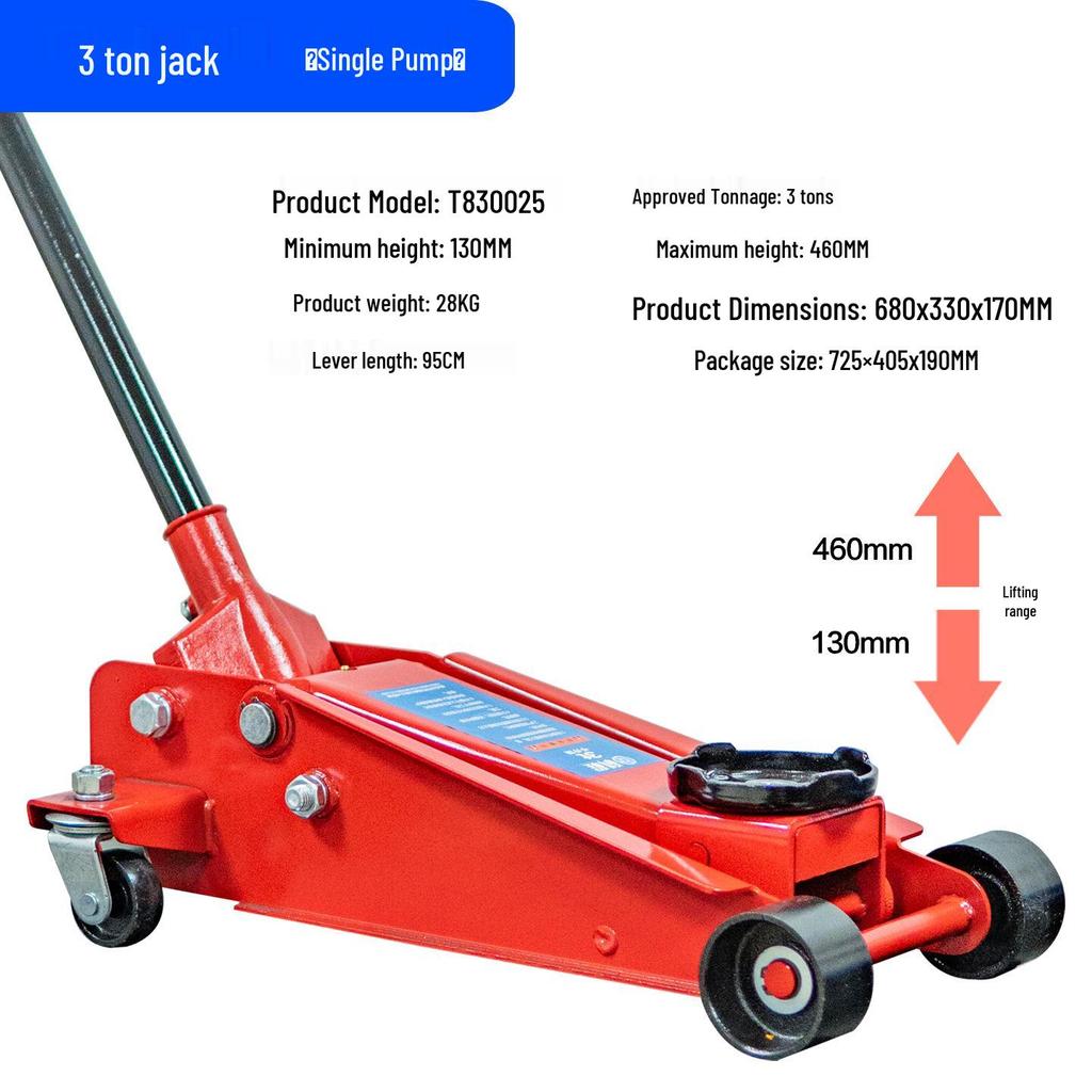 2-Ton Horizontal Hydraulic Car Jack for SUVs – 3T Tire Change Tool