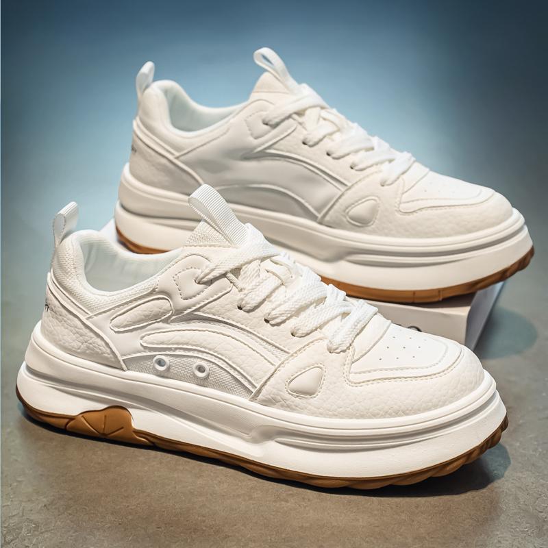 2026 New Men's Shoes Spring and Autumn Flat-soled Casual Leather Shoes Sports Shoes Black and White Men's Thick-soled Breathable