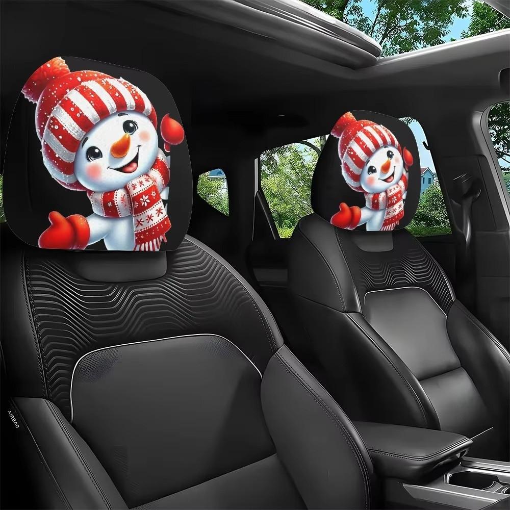 2 Pieces Comfortable Santa Claus Headrest Cover Elastic Car Headrest Cover Car Pillowcase  Christmas