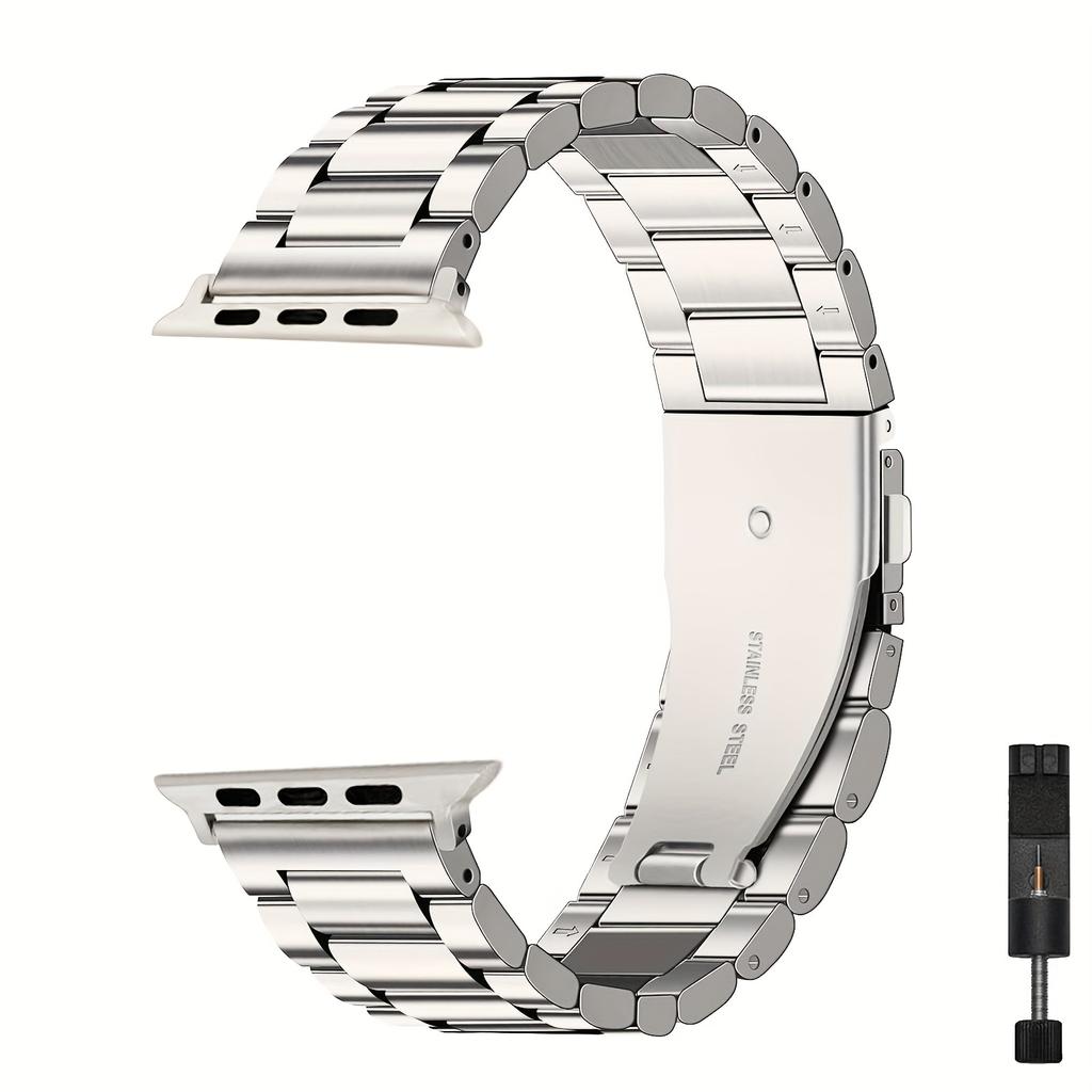 Ремешок для Apple Watch из нержавеющей стали с надежной застежкой Tang и корпусом | Подходит для часов Series 1-Ultra размером 38–45 мм
