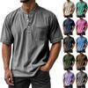 Men's Summer Round Neck Short Sleeve T-Shirt Neck Men's All-match Casual Button Shirt