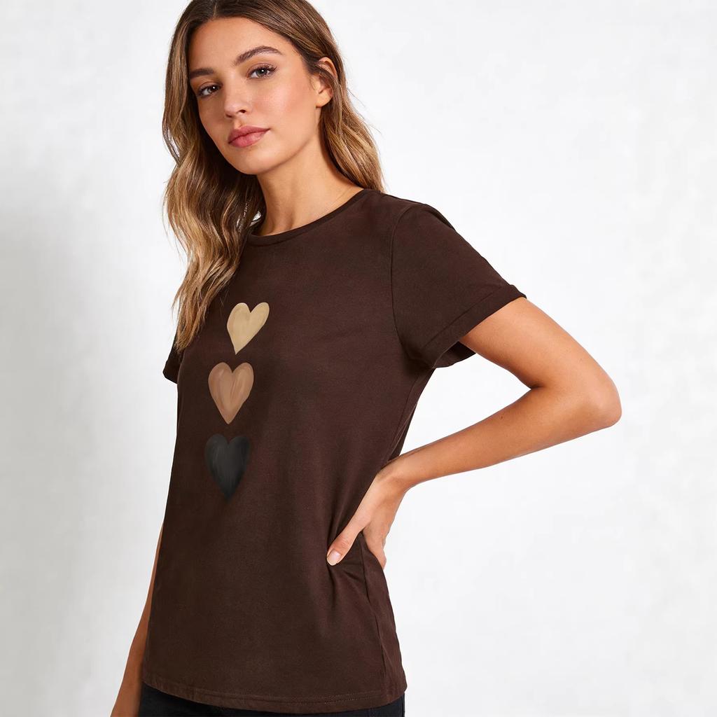 Women's Round Neck Short Sleeve Loose Fit 3 Gradient Hearts Print T Shirt Casual Daily Spring Fashion Basic Blouse