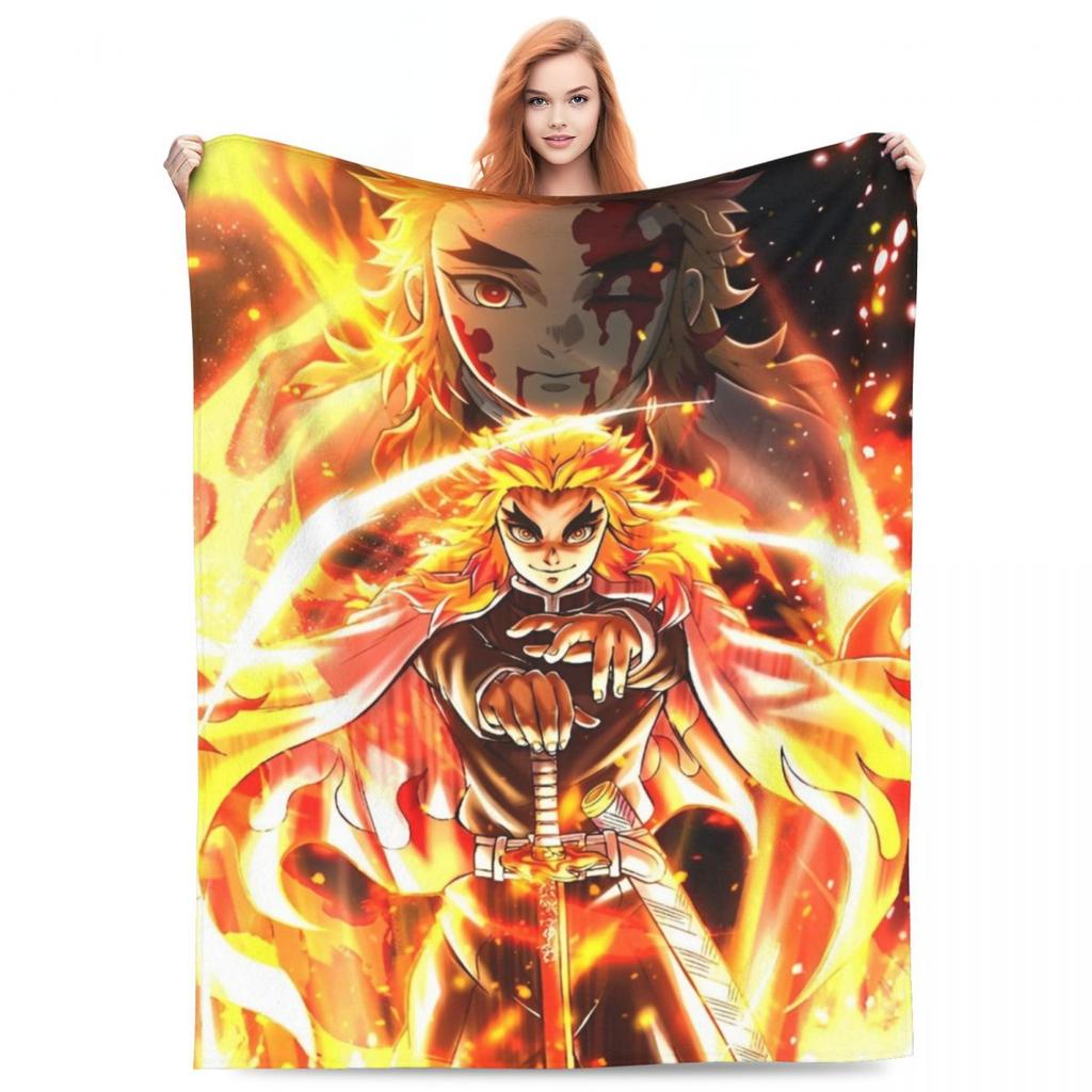 Пламенный столп Кёджуро Ренгоку Одеяла Аниме Клинок, рассекающий демонов Плюшевое Смешное Теплое Плед для покрывала Весна/Осень