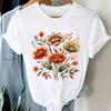 (Asian Size) Women Lovely Flower Trend Cute Casual Short Sleeve T Shirt Tee Top Clothing Fashion Print Lady Female Graphic T-shirts
