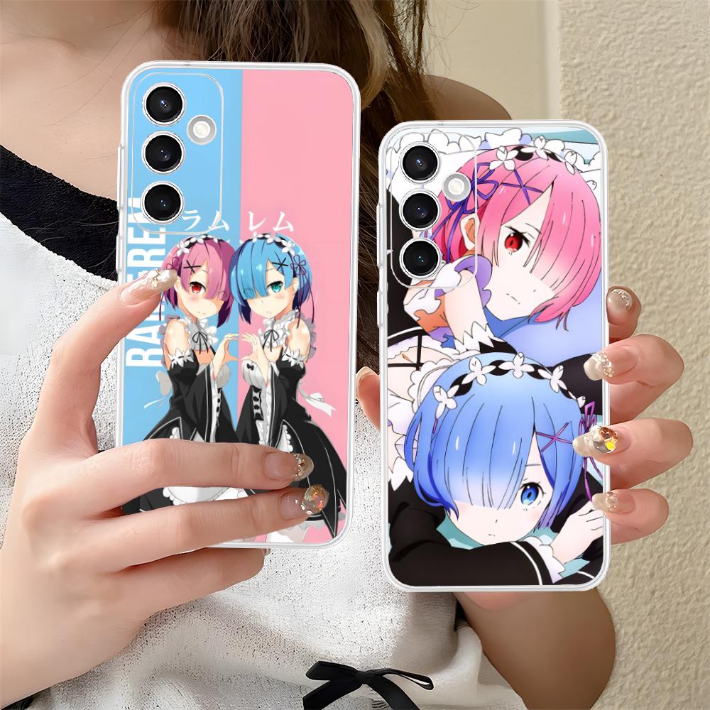 Прозрачный чехол для мобильного телефона ReZero Rem Ram для Samsung Galaxy S25 S24 S23 S22 S21Plus FE Ultra Цветная обложка