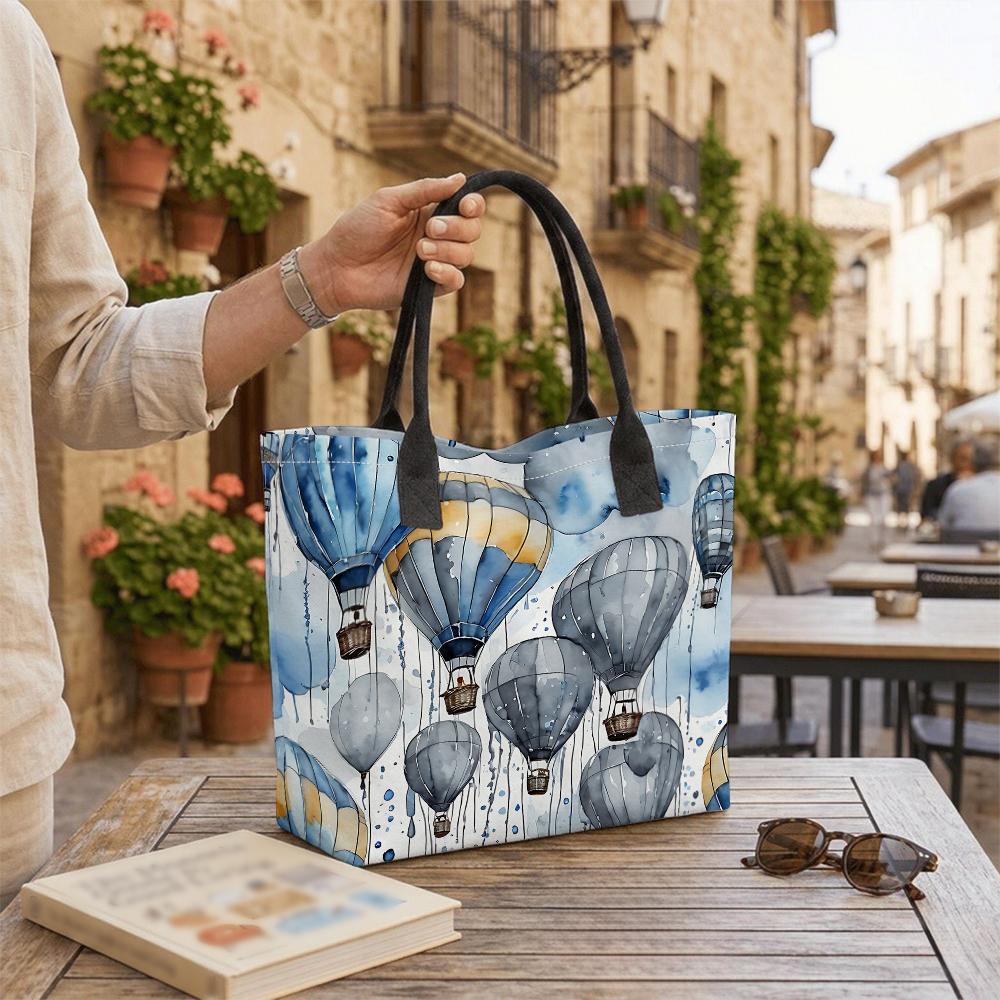 Watercolor Hot Air Balloon Printed Large Capacity Tote Bag