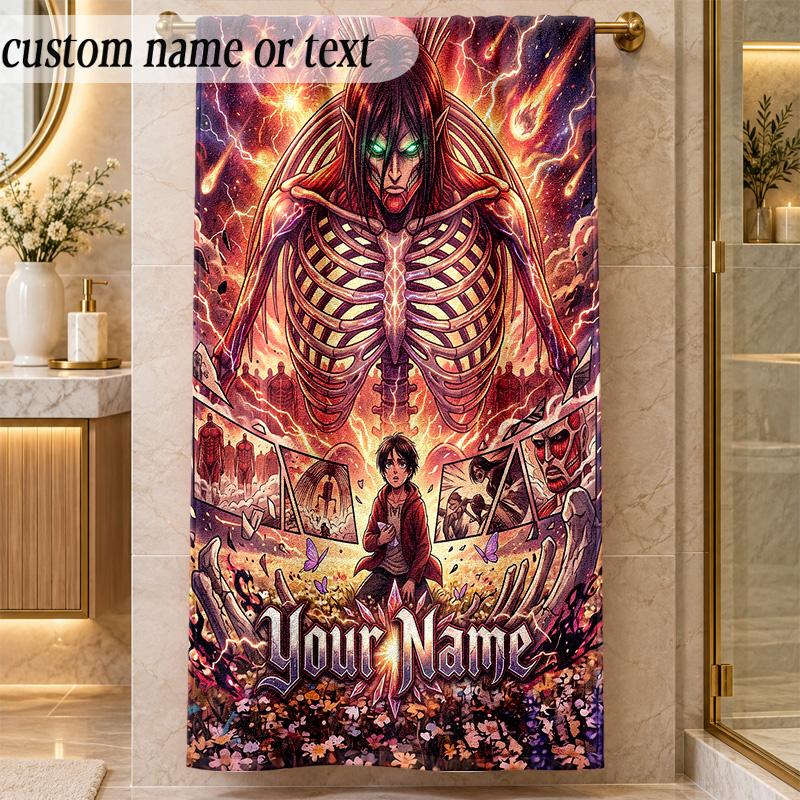Beach TowelAttack on Titan Custom Name Text Personalized Soft Towel for Beach Pool Indoor Home Decor Gift