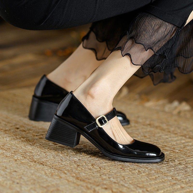 Japanese Style Lolita with Medium Heels Shoes for Women 2025 Square Toe Gothic Ladies Summer Footwear Mary Jane Wholesale 39 E