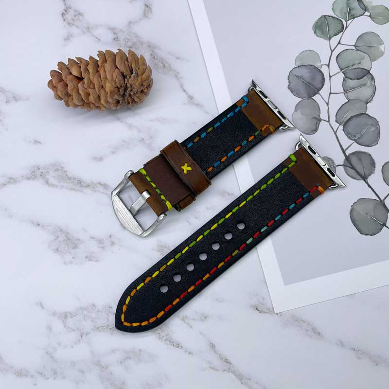 Ручные ремешки для часов из натуральной кожи для Apple Iwatch Серии 8 7 6 5 4 3 2 1 с цветной нитью, модные, роскошные, с шармом, красивые