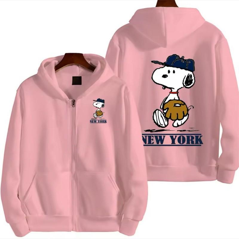 Snoopy Cartoon Print Zip-Up Hoodie Teens Unisex Oversized Casual Sweatshirt Lightweight