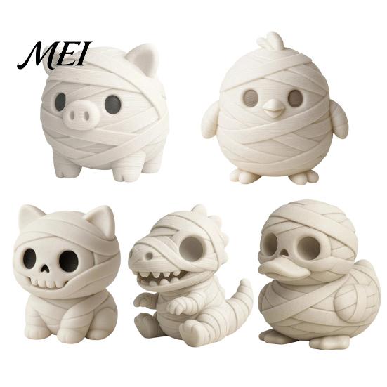 Creative Office Desk Accessories Miniature Mummy Animal Figurine, 3D Printed Pig Chicken Dino Duck Niche Holiday Collectibles Cat Statue, Spooky Cute