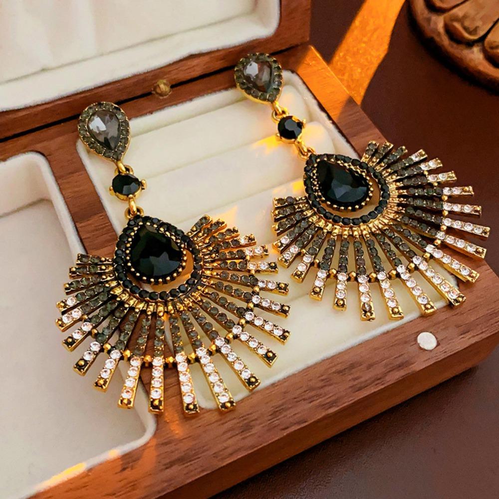 Light Luxury Tassel Dangle Earrings Exaggerated Vintage Earrings Rhinestone Peacock Earrings  Women