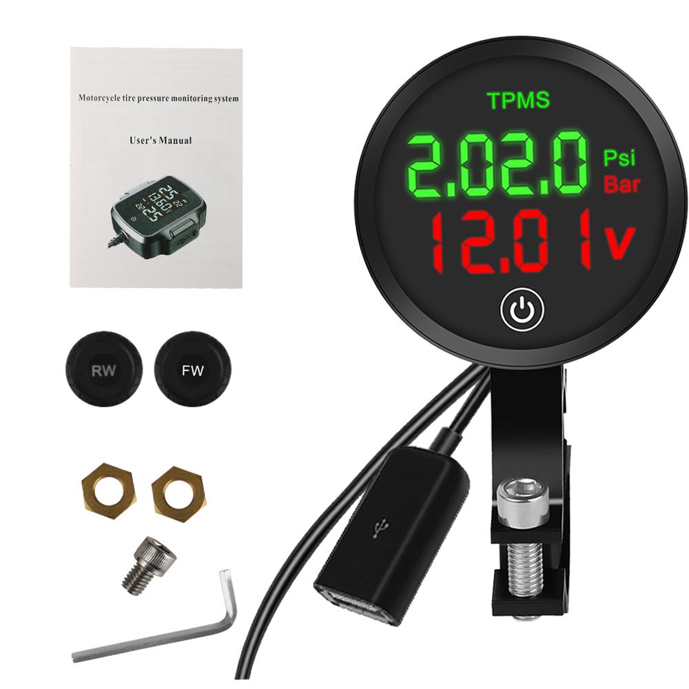 Беспроводная система контроля давления в шинах TPMS для мотоциклов — простая установка, водонепроницаемая, перезаряжаемая, с дисплеем напряжения