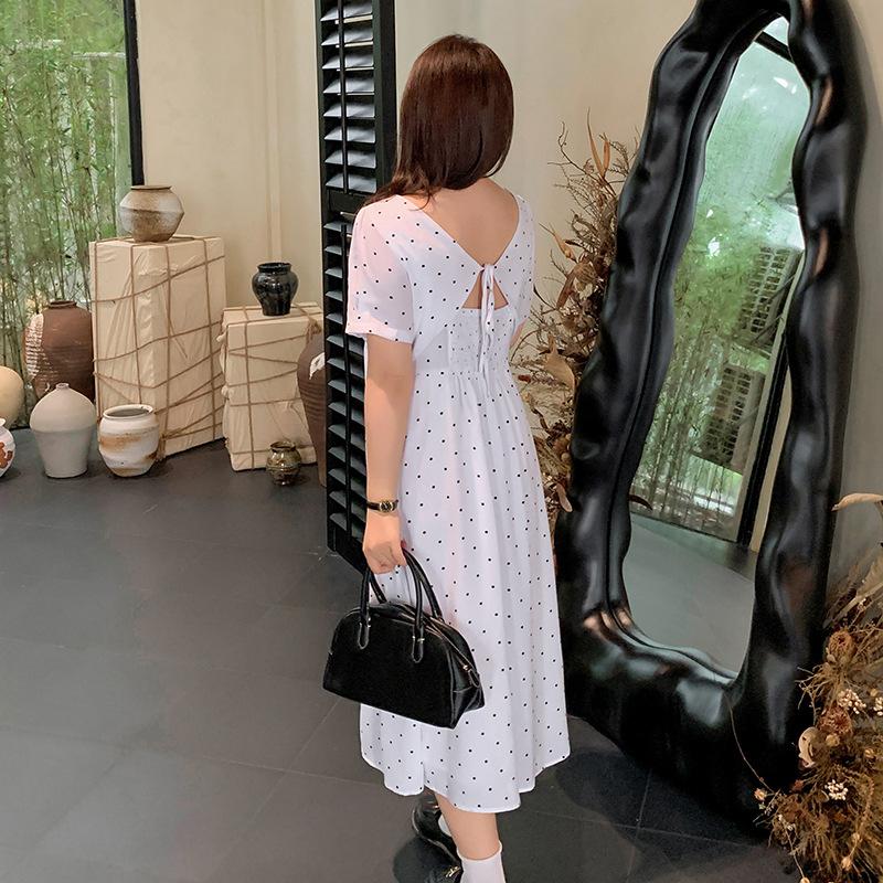 Summer romantic French cool backless dress new large size women's clothing waist polka dot skirt 261502
