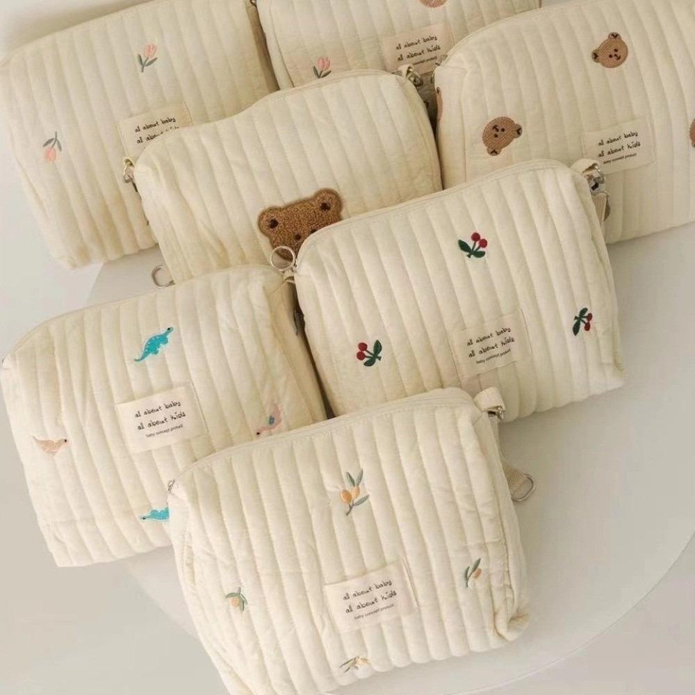 Zipper Cotton Diaper Bag Embroidery Baby Nappy Organizer Ins Makeup Bags Baby
