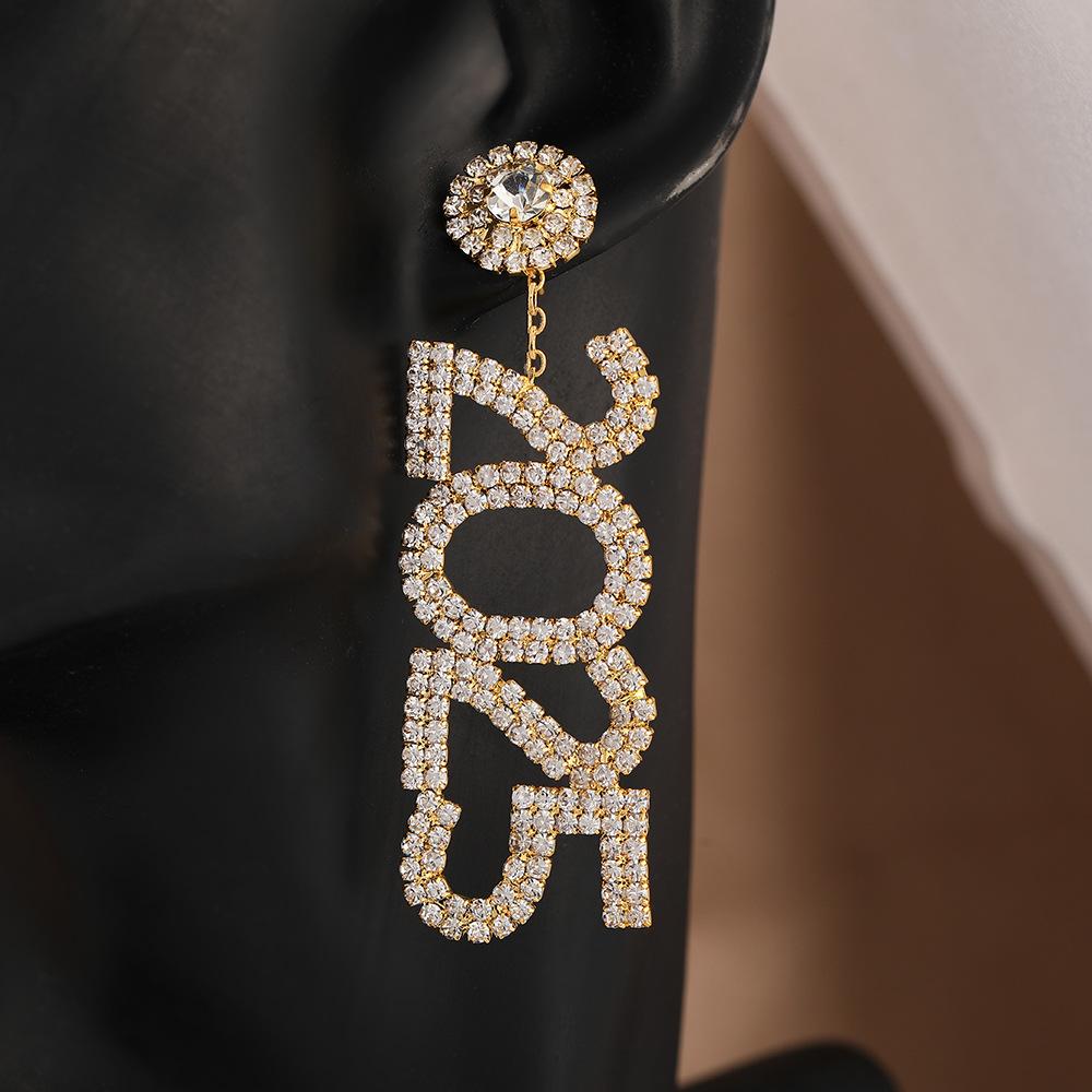 Personality 20 Digital Rhinestone Earrings Niche Temperament Versatile Letter Earrings Design Sense Digital Stud Earrings Women