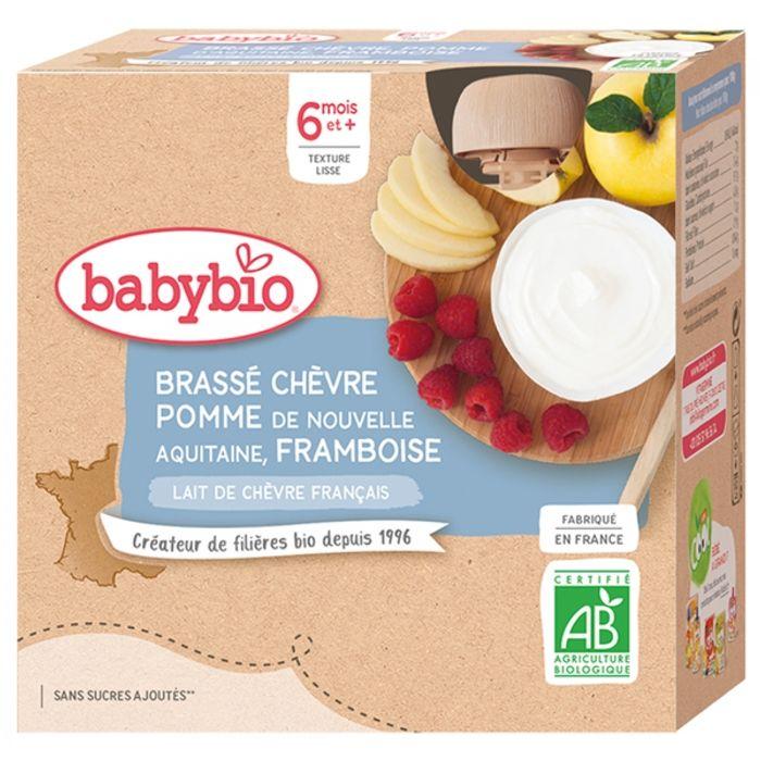 Babybio - Gourde Brassé Chèvre Pomme Framboise - Bio - 4x85g - Dès 6 Mois