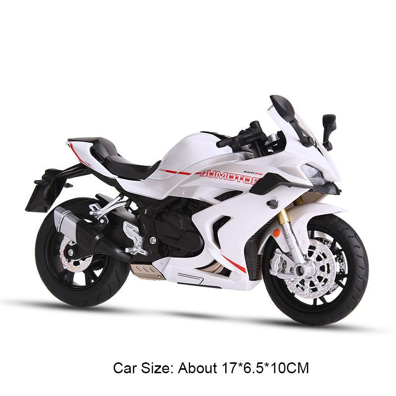 1:12 Scale QJMOTOR 600RS 1199 Motorcycle Model Toy Sound Light Shock Absorption Wheel Steering Models Office Table Ornament