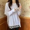 Women Spring Autumn Solid Color Long Sleeve T-shirt High Street Casual Lace Patchwork Pullovers Tops