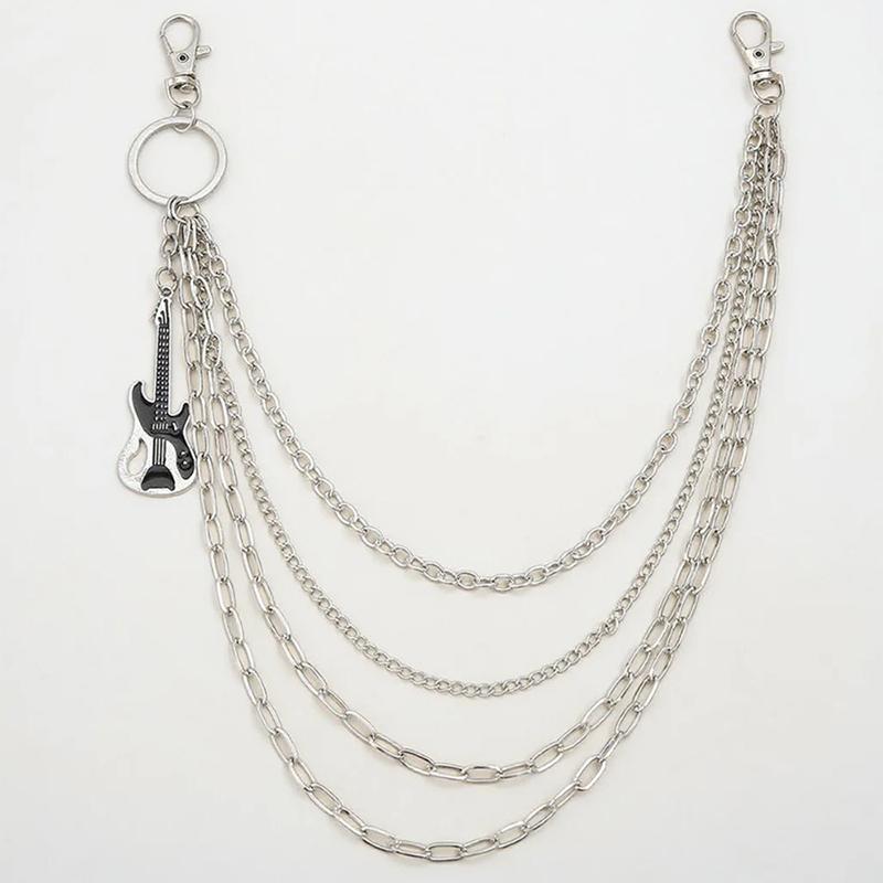 Многослойный металлический кулон-гитара Цепочка на штаны Хип-хоп Брелок на пояс Джинсовая цепочка Женские Модные Ювелирные Аксессуары Подарки