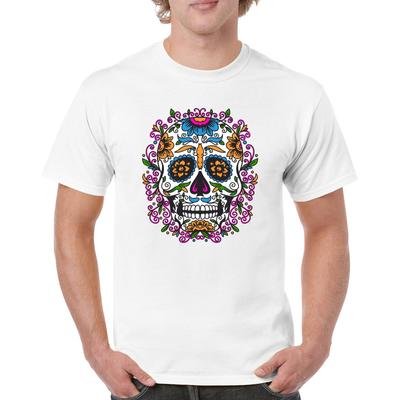 Цветная Сахарная Черепная День Мертвых Футболка Dia de los Muertos