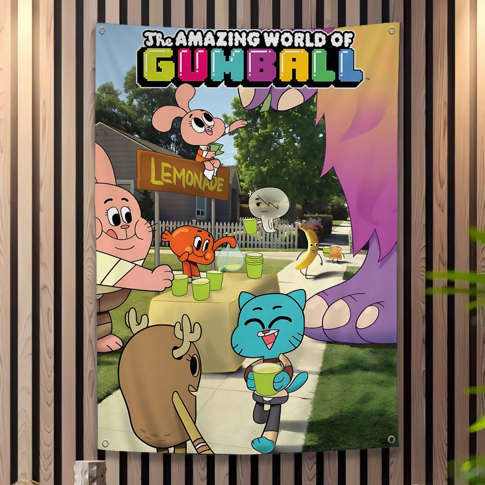 The Amazing Funny Wworld Of Gumball Banner Art Printing Japanese Wall Flag Anime Wall Hanging Home Decor