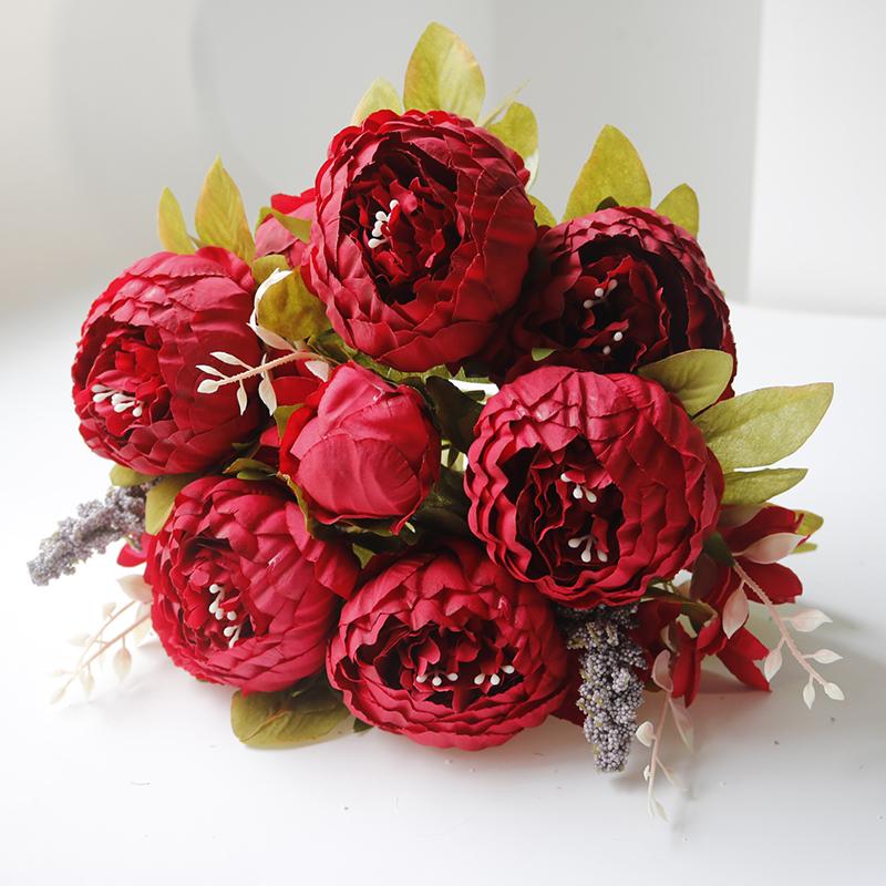 13 Heads Silk Peony Artificial Fake Flowers Wedding Bouquet Home Party Decor