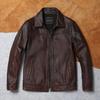 Chinese Size Vintage Red-Brown Men Genuine Leather Jacket Natural Cowhide Short Slim Turn Down Collar Men's Leather Jacket Spring Autumn