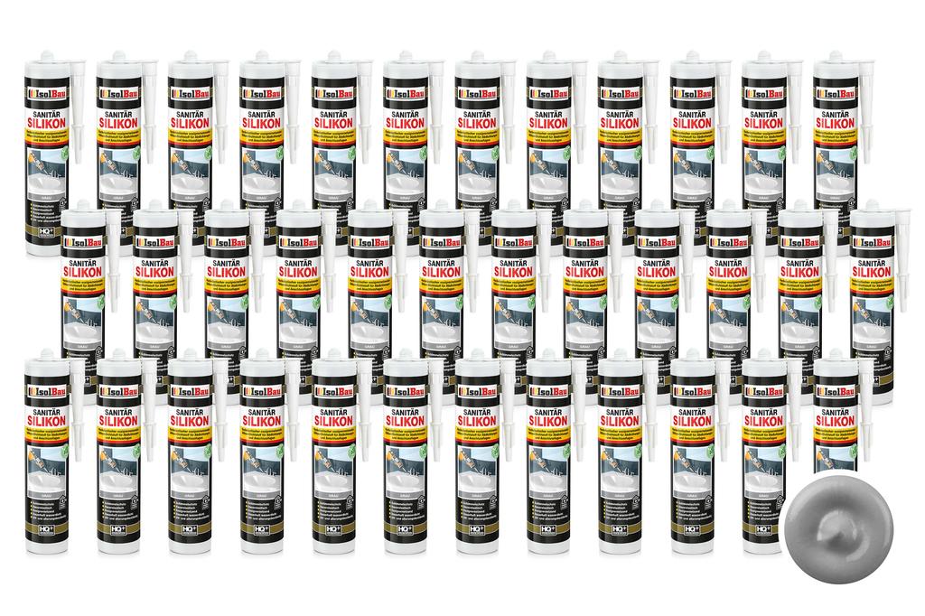 IsolBau Sanitary Silicone Gray Sanitär Silikon 36 x 300ml