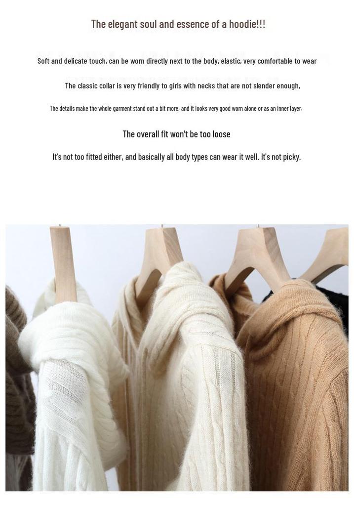 2024 Autumn/Winter Women's Cable Knit Cashmere Hoodie: Loose-Fit Fashion Pullover