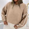 Ladies' Color Blocking Loose Casual Round Neck Knitted Sweater Long Sleeved Sweater Top