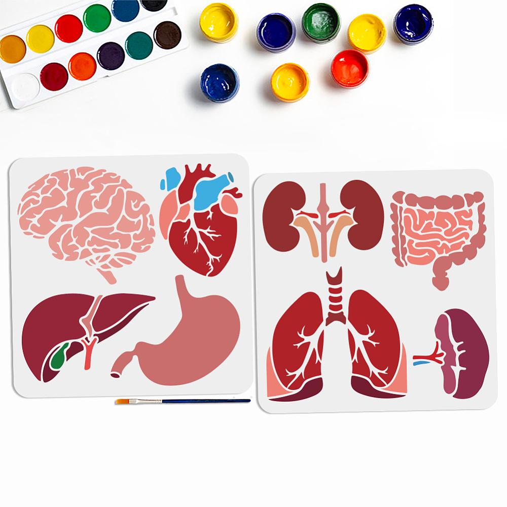 1 Set PET Hollow Out Drawing Painting Stencils, with 1Pc Art Paint Brushes, for DIY Scrapbook, Photo Album, Heart, 300x300mm, 2pcs/set