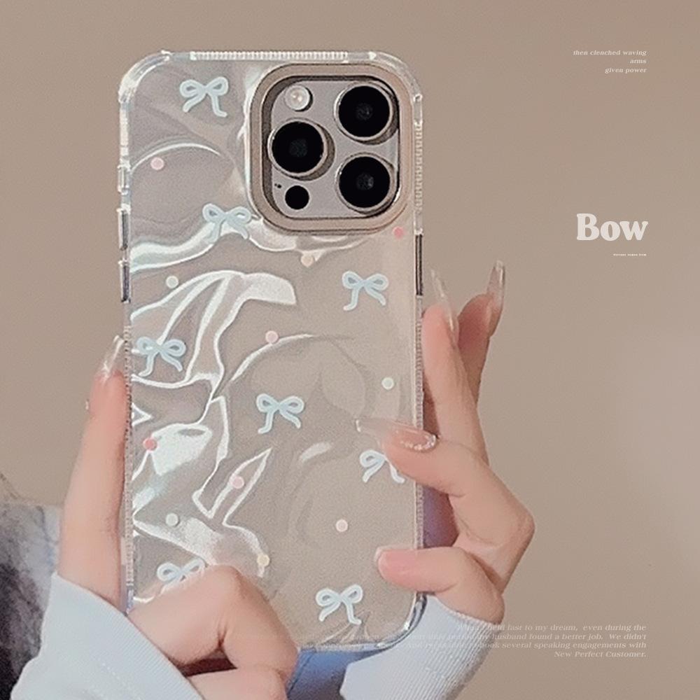 Девчачий синий с горошком бант для чехла на IPhone15 для Apple14promax для 13 Волна воды 16 Жесткий