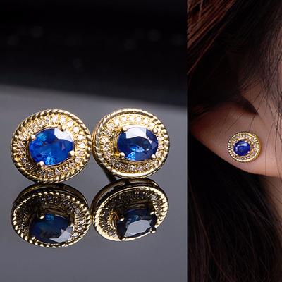 Серьги-гвоздики Huitan Temperament Blue Cubic Zirconie Gold Color для женщин, изящные аксессуары для пирсинга, модные подарочные украшения