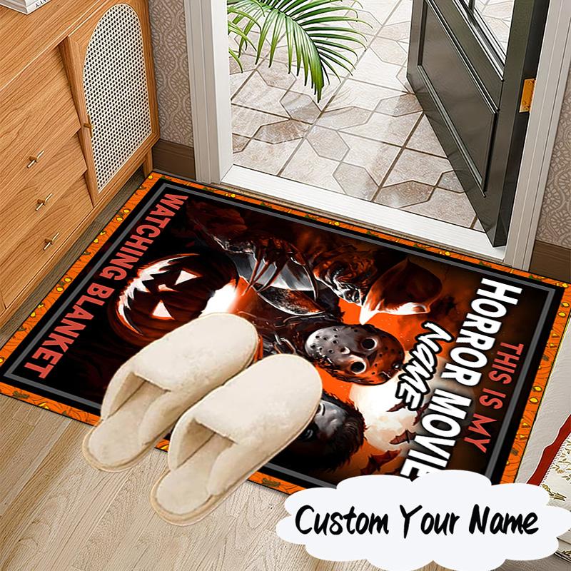 Custom Name Horror Movie Night Carpet, Chair Rug,Area Rug for Office Bedroom living rooms bedroom, Doormat decor Christmas fan gifts
