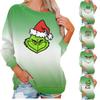 Женская рубашка, повседневная футболка с длинными рукавами и рождественским принтом, круглый вырез и нашивка, топ