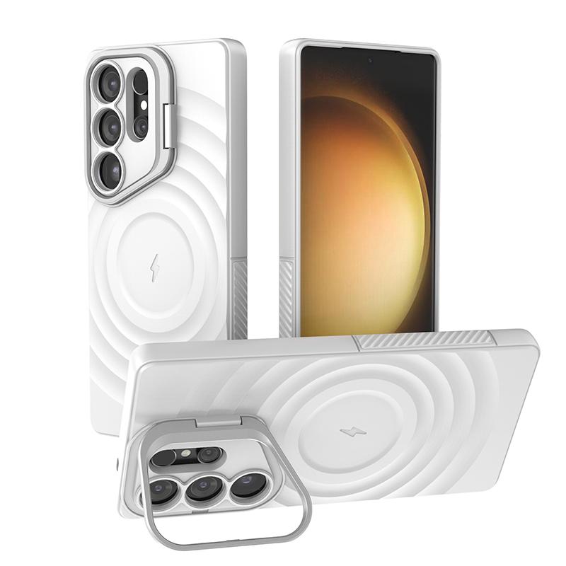 Роскошный складной держатель объектива Magsafe Wireless Charge для Samsung Galaxy S25 Ultra Plus, мягкий матовый чехол